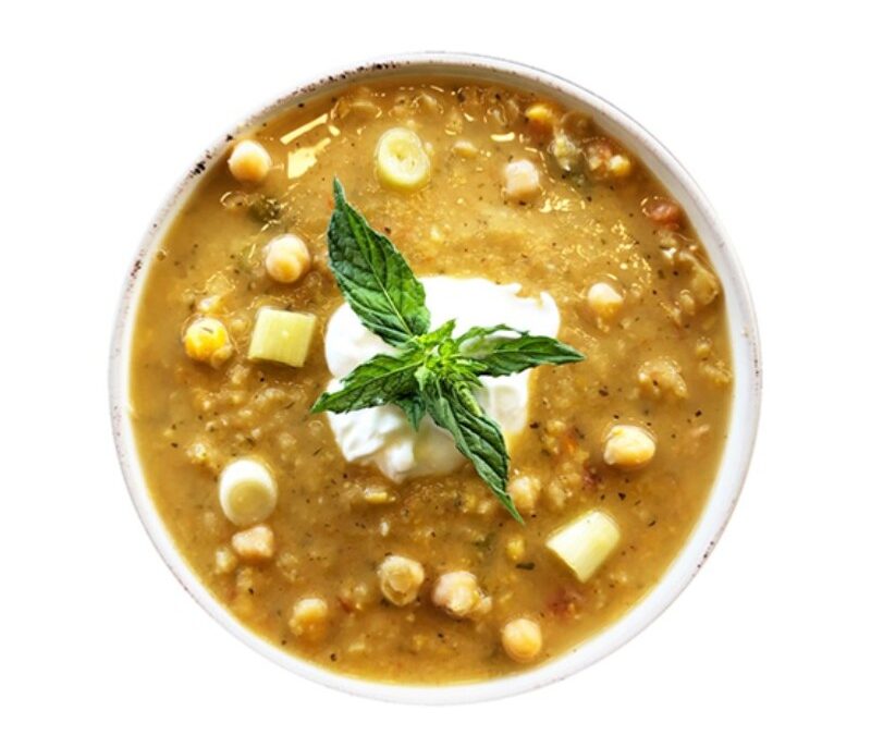 Marokkanische Kichererbsensuppe mit Minze-Koriander-Joghurt,